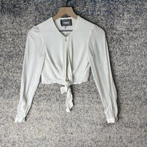 Reformation Shirt Womens 2 White Tie Front Cropped Long Sleeve Made in‎ USA